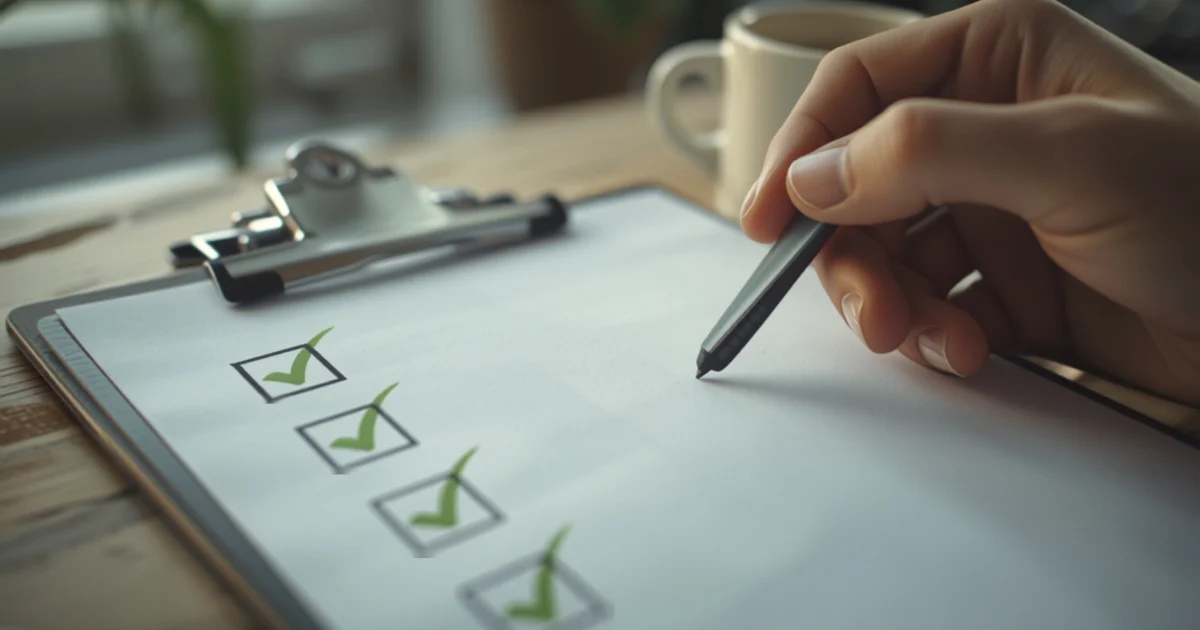 A hand ticking green checkboxes on a printed readiness checklist