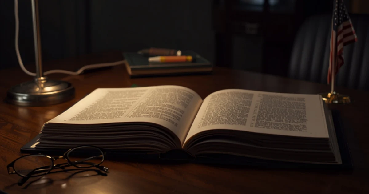 An open volume of federal regulations beside an American flag