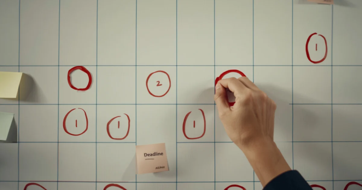 A hand circling compliance deadline dates in red on a wall calendar