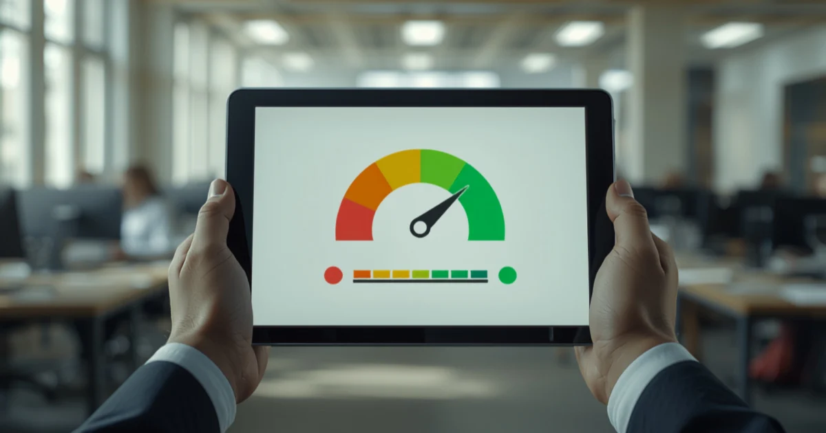 A tablet showing a readiness gauge pointing to the green zone